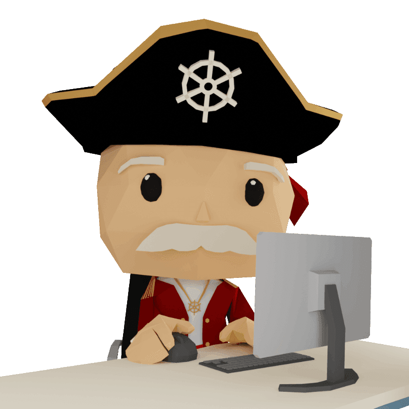 Career Captain sitzt am Schreibtisch